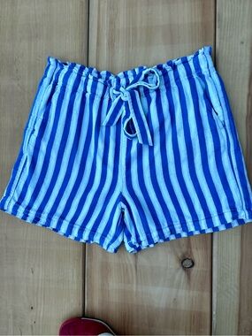 J.Crew Blue & White Striped Pull-On Shorts | Paperbag Elastic Waist | Size Small
